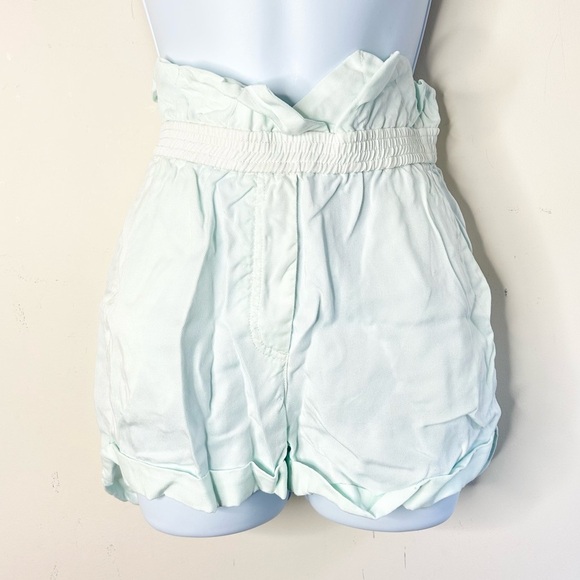 Aritzia Wilfred Shorts Crepe Paperbag Ruched Elastic Waist  Mint Green Size 0 - Picture 15 of 15